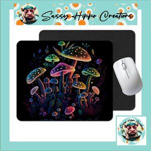 Mouse Pad Colorful Neon Mushrooms Magic Anti Slip Back Easy Clean Durable